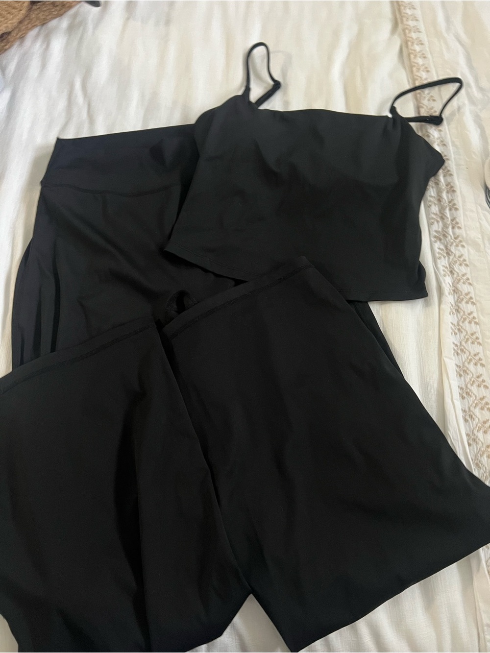 Black Women's High-Waist Wide Leg Pants & Crop Cami Set